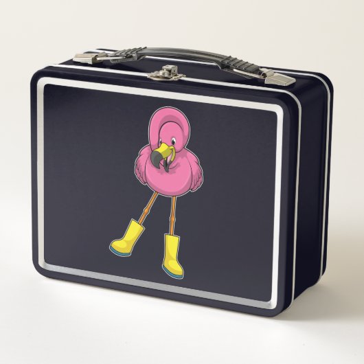 Flamingo bij regenen met rubberlaarzen (Voorkant)