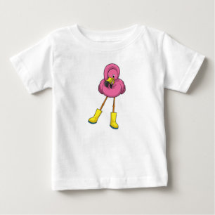 Flamingo bij regenen met rubberlaarzen