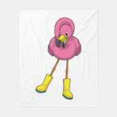 Flamingo bij regenen met rubberlaarzen fleece deken (Voorkant)