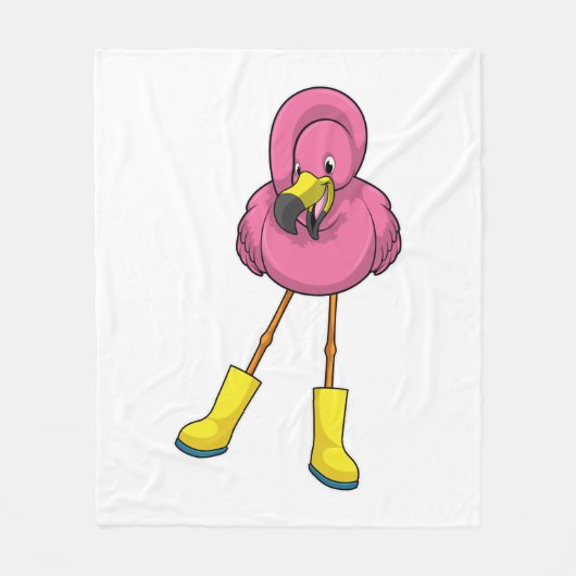 Flamingo bij regenen met rubberlaarzen fleece deken (Voorkant)