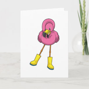 Flamingo bij regenen met rubberlaarzen kaart