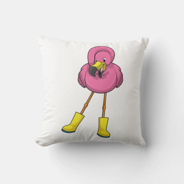Flamingo bij regenen met rubberlaarzen kussen (Voorkant)