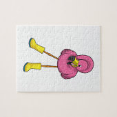 Flamingo bij regenen met rubberlaarzen legpuzzel (Horizontaal)
