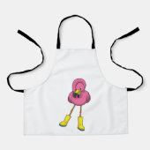 Flamingo bij regenen met rubberlaarzen schort (Voorkant)