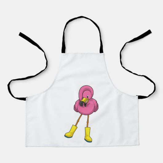 Flamingo bij regenen met rubberlaarzen schort (Voorkant)