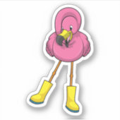 Flamingo bij regenen met rubberlaarzen sticker (Voorkant)