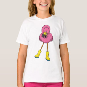 Flamingo bij regenen met rubberlaarzen t-shirt