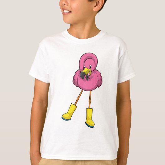 Flamingo bij regenen met rubberlaarzen t-shirt (Voorkant)