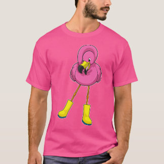 Flamingo bij regenen met rubberlaarzen t-shirt