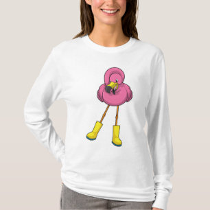 Flamingo bij regenen met rubberlaarzen t-shirt