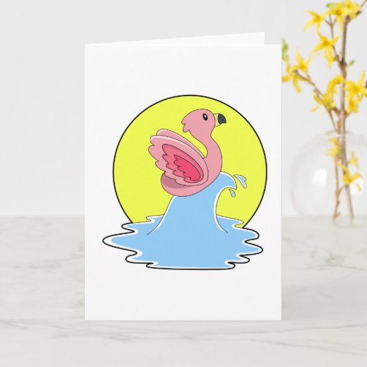 Flamingo bij Surfing op Water Kaart (Gele Bloem)