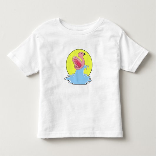 Flamingo bij Surfing op Water Kinder Shirts (Voorkant)