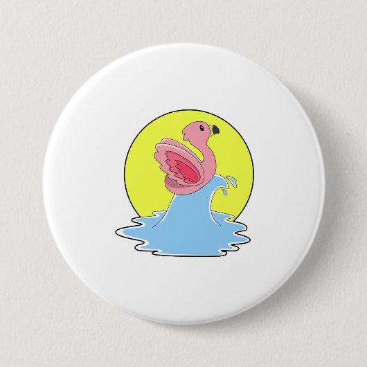 Flamingo bij Surfing op Water Ronde Button 7,6 Cm (Voorkant)