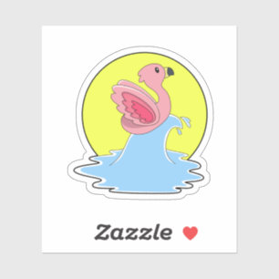 Flamingo bij Surfing op Water Sticker