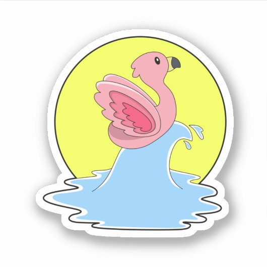 Flamingo bij Surfing op Water Sticker (Voorkant)