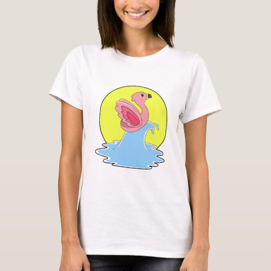Flamingo bij Surfing op Water T-shirt (Voorkant)