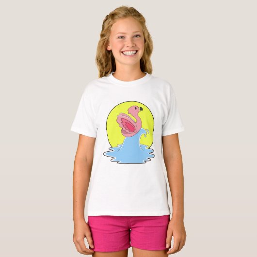 Flamingo bij Surfing op Water T-shirt (Voorkant volledig)