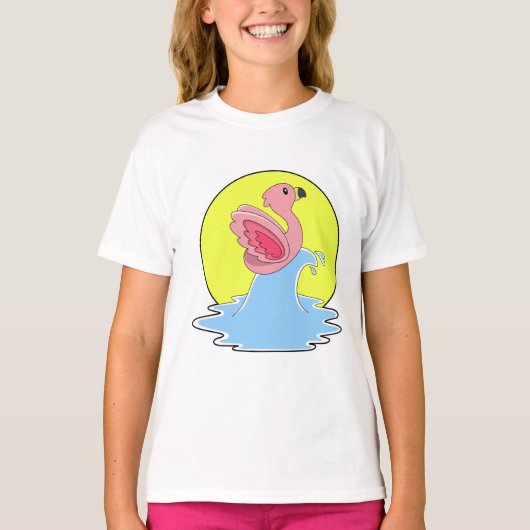 Flamingo bij Surfing op Water T-shirt (Voorkant)