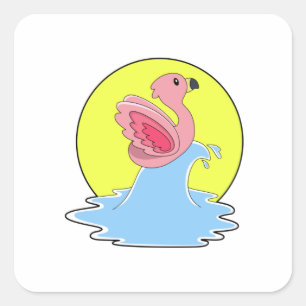 Flamingo bij Surfing op Water Vierkante Sticker