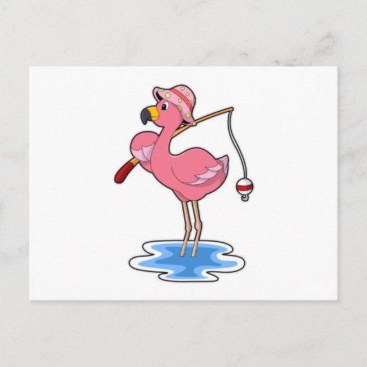 Flamingo bij vissen met hengel briefkaart (Voorkant)
