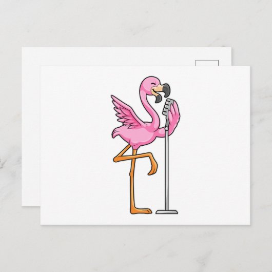 Flamingo bij Zingen met Microfoon Briefkaart (Voorkant / Achterkant)