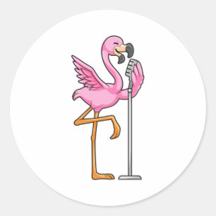 Flamingo bij Zingen met Microfoon Ronde Sticker