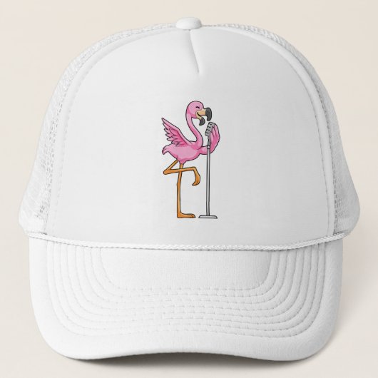 Flamingo bij Zingen met Microfoon Trucker Pet (Voorkant)