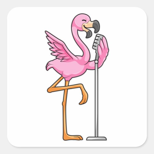 Flamingo bij Zingen met Microfoon Vierkante Sticker (Voorkant)