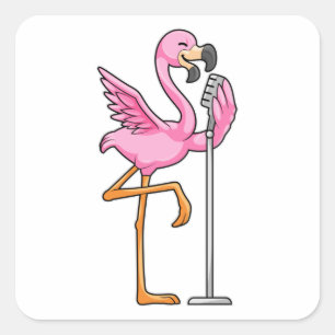 Flamingo bij Zingen met Microfoon Vierkante Sticker