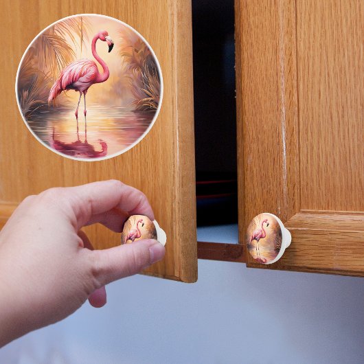 Flamingo bij Zonsondergang Keramische Knop