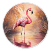 Flamingo bij Zonsondergang Keramische Knop (Voorkant)
