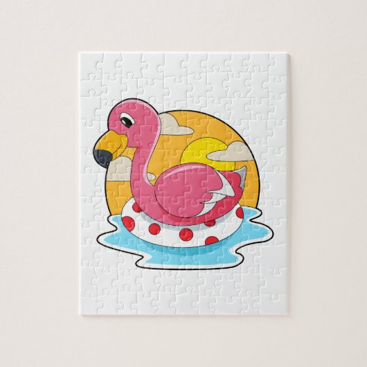 Flamingo bij zwemmen met Lifebuoy Legpuzzel (Verticaal)