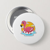 Flamingo bij zwemmen met Lifebuoy Ronde Button 7,6 Cm (Voorkant /achterkant)