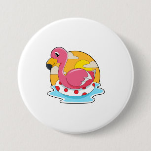 Flamingo bij zwemmen met Lifebuoy Ronde Button 7,6 Cm