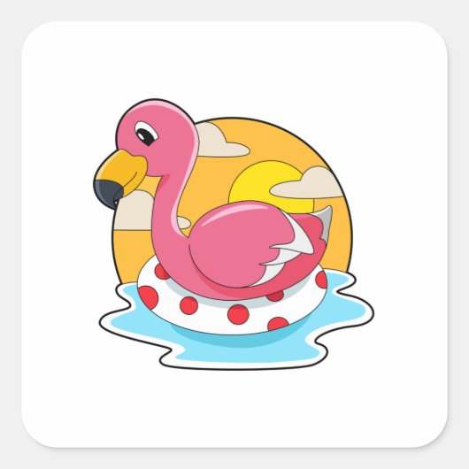 Flamingo bij zwemmen met Lifebuoy Vierkante Sticker (Voorkant)