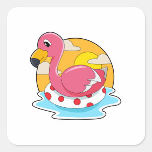 Flamingo bij zwemmen met Lifebuoy Vierkante Sticker