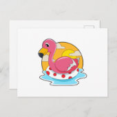 Flamingo bij zwemmen met reddingsboei briefkaart (Voorkant / Achterkant)