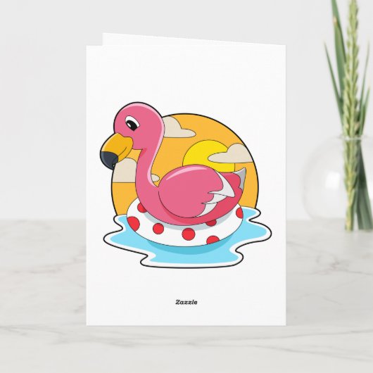 Flamingo bij zwemmen met reddingsboei kaart (Achterkant)