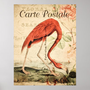 Flamingo Bird Franse Floral Poster