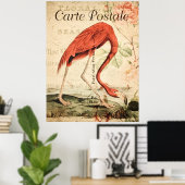  Flamingo Bird Franse Floral Poster (Thuiskantoor)