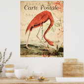  Flamingo Bird Franse Floral Poster (Keuken)