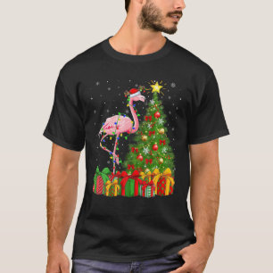 Flamingo Bird Lighting Xmas Tree Santa Flamingo Ch T-shirt