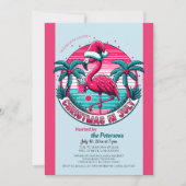 Flamingo Bird met Pet Christmas in July Party Kaart (Voorkant)