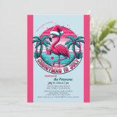Flamingo Bird met Pet Christmas in July Party Kaart (Staand voorkant)
