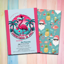 Flamingo Bird met Pet Christmas in July Party Kaart