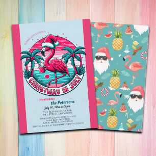 Flamingo Bird met Pet Christmas in July Party Kaart