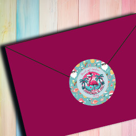 Flamingo Bird met Pet Christmas in July Party Ronde Sticker