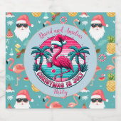 Flamingo Bird met Pet Christmas in July Party Sparkling Wijnetiket (Enkel label)