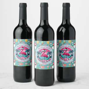Flamingo Bird met Pet Christmas in July Party Wijn Etiket