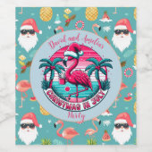 Flamingo Bird met Pet Christmas in July Party Wijn Etiket (Enkel label)